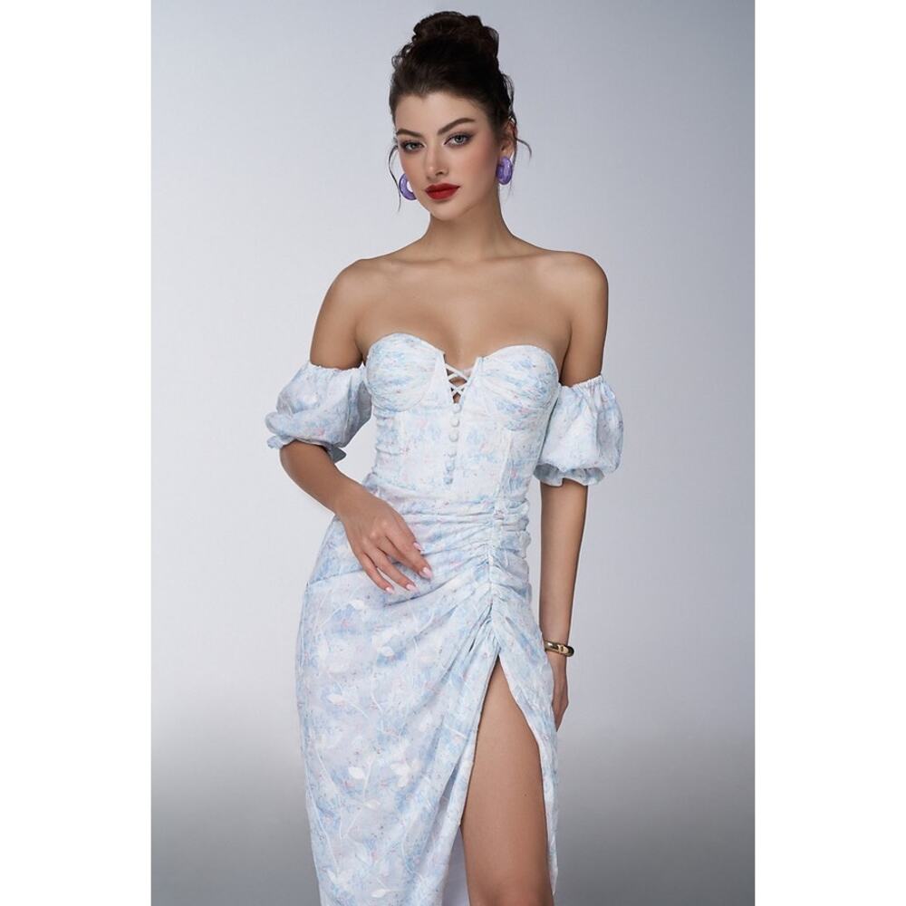 Adeirlina Forget-Me-Not Corset Midi Dress Size M MSRP $277